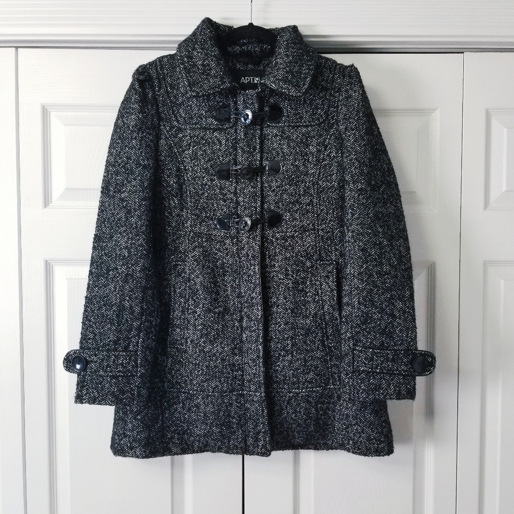 Apt 9 Black & White Toggle Button Wool Pea Coat - image 1